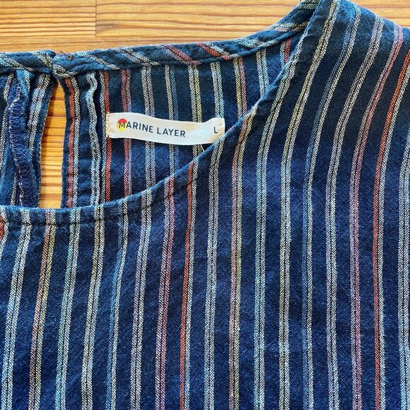 EUC Marine Layer Navy Rainbow‎ Stripe Laney Dress with Braided Belt Size Large - Picture 7 of 10